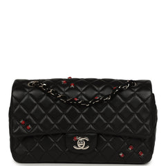 Pre-owned Chanel Medium Lady Bug Single Flap Bag Black Lambskin Silver Hardware