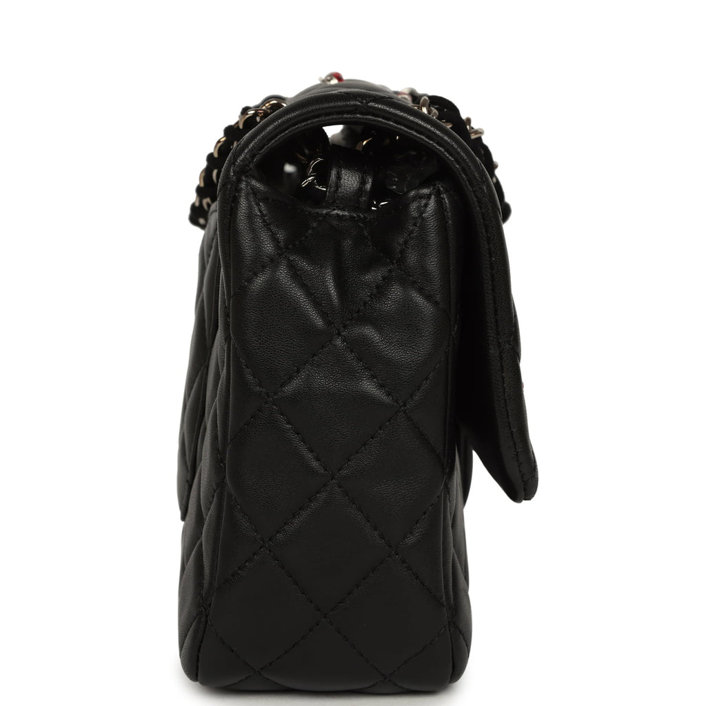Pre-owned Chanel Medium Lady Bug Single Flap Bag Black Lambskin Silver