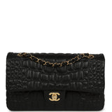 Chanel Medium Classic Croc Embossed Double Flap Bag Black Lambskin Gold Hardware - Thumbnail View 1