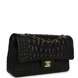 Chanel Medium Classic Croc Embossed Double Flap Bag Black Lambskin Gold Hardware - Thumbnail View 2