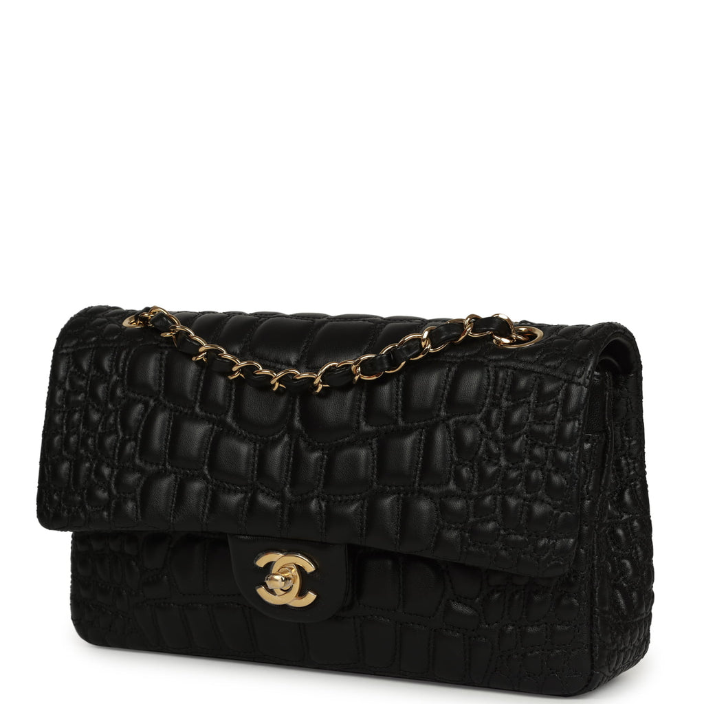 Chanel Medium Classic Croc Embossed Double Flap Bag Black Lambskin Gol chanel-medium-classic-croc-embossed-double-flap-bag-black-lambskin-gol