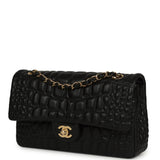 Chanel Medium Classic Croc Embossed Double Flap Bag Black Lambskin Gold Hardware - Thumbnail View 5