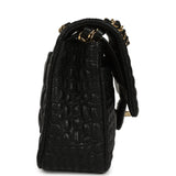 Chanel Medium Classic Croc Embossed Double Flap Bag Black Lambskin Gold Hardware - Thumbnail View 3