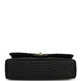Chanel Medium Classic Croc Embossed Double Flap Bag Black Lambskin Gold Hardware - Thumbnail View 6