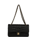 Chanel Medium Classic Croc Embossed Double Flap Bag Black Lambskin Gold Hardware - Thumbnail View 7