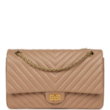 Pre-owned Chanel Medium Chevron Reissue 226 2.55 Double Flap Bag Beige Aged Calfskin Antique Gold Hardware - Thumbnail View 1