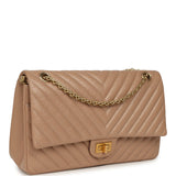 Pre-owned Chanel Medium Chevron Reissue 226 2.55 Double Flap Bag Beige Aged Calfskin Antique Gold Hardware - Thumbnail View 2