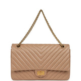 Pre-owned Chanel Medium Chevron Reissue 226 2.55 Double Flap Bag Beige Aged Calfskin Antique Gold Hardware - Thumbnail View 7