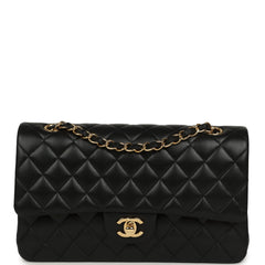 Pre-owned Chanel Medium Classic Double Flap Bag Black Lambskin Gold Hardware