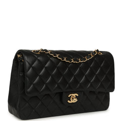 Pre-owned Chanel Medium Classic Double Flap Bag Black Lambskin Gold Hardware