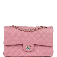 Chanel Medium Classic Double Flap Bag Pink Shiny Caviar Light Gold Hardware
