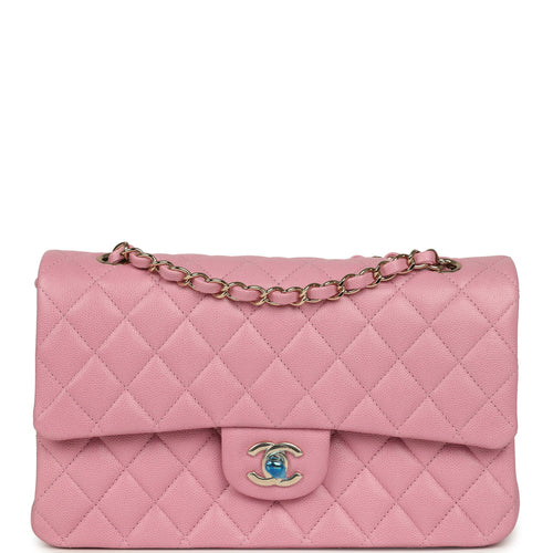 Chanel Medium Classic Double Flap Bag Pink Shiny Caviar Light Gold Hardware
