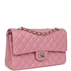 Chanel Medium Classic Double Flap Bag Pink Shiny Caviar Light Gold Hardware