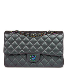 Pre-owned Chanel Medium Classic Double Flap Bag Iridescent Purple Goatskin Rainbow Hardware