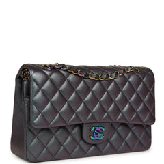 Pre-owned Chanel Medium Classic Double Flap Bag Iridescent Purple Goatskin Rainbow Hardware