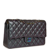 Pre-owned Chanel Medium Classic Double Flap Bag Iridescent Purple Goatskin Rainbow Hardware - Thumbnail View 2