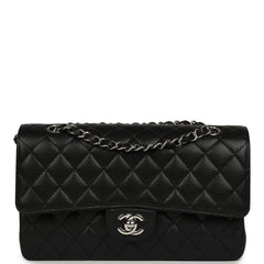 Pre-owned Chanel Medium Classic Double Flap Black Caviar Silver Hardware