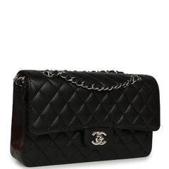 Pre-owned Chanel Medium Classic Double Flap Black Caviar Silver Hardware
