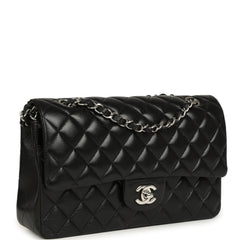 Pre-owned Chanel Medium Classic Double Flap Black Caviar Silver Hardware