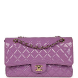 Pre-owned Chanel Medium Classic Double Flap Bag Purple Patent Gold Hardware - Thumbnail View 1