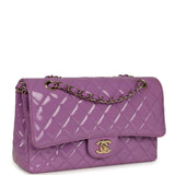 Pre-owned Chanel Medium Classic Double Flap Bag Purple Patent Gold Hardware - Thumbnail View 2
