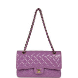 Pre-owned Chanel Medium Classic Double Flap Bag Purple Patent Gold Hardware - Thumbnail View 7