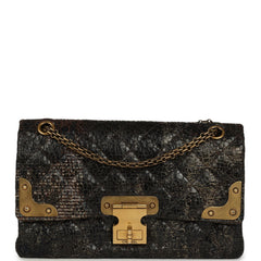 Pre-owned Chanel Medium Paris-Shanghai Reissue 226 2.55 Double Flap Bag Gold Glazed Tweed Antique Gold Hardware