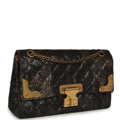 Pre-owned Chanel Medium Paris-Shanghai Reissue 226 2.55 Double Flap Bag Gold Glazed Tweed Antique Gold Hardware