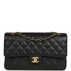 Chanel Medium Classic Double Flap Bag Black Caviar Gold Hardware
