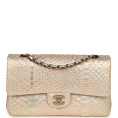 Pre-owned Chanel Medium Classic Double Flap Bag Light Pink, Silver Python Aged Bronze Hardware