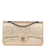 Pre-owned Chanel Medium Classic Double Flap Bag Light Pink, Silver Python Aged Bronze Hardware - Thumbnail View 1