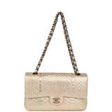 Pre-owned Chanel Medium Classic Double Flap Bag Light Pink, Silver Python Aged Bronze Hardware - Thumbnail View 7