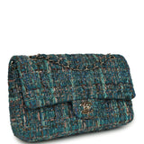 Pre-owned Chanel Medium "Egypt" Classic Double Flap Bag Blue Tweed Light Gold Hardware - Thumbnail View 2