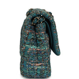 Pre-owned Chanel Medium "Egypt" Classic Double Flap Bag Blue Tweed Light Gold Hardware - Thumbnail View 3