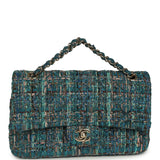 Pre-owned Chanel Medium "Egypt" Classic Double Flap Bag Blue Tweed Light Gold Hardware - Thumbnail View 7