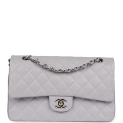 Chanel Medium Classic Double Flap Bag Light Purple Caviar Silver Hardware