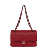 Chanel Medium Classic Double Flap Bag Red Caviar Silver Hardware - Thumbnail View 7