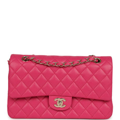 Chanel Medium Classic Double Flap Bag Dark Pink Lambskin Light Gold Hardware