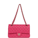 Chanel Medium Classic Double Flap Bag Dark Pink Lambskin Light Gold Hardware - Thumbnail View 7