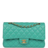 Pre-owned Chanel Medium Classic Double Flap Bag Turquoise Lambskin Brushed Gold Hardware - Thumbnail View 1