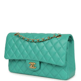 Pre-owned Chanel Medium Classic Double Flap Bag Turquoise Lambskin Brushed Gold Hardware - Thumbnail View 5