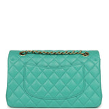 Pre-owned Chanel Medium Classic Double Flap Bag Turquoise Lambskin Brushed Gold Hardware - Thumbnail View 4