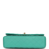 Pre-owned Chanel Medium Classic Double Flap Bag Turquoise Lambskin Brushed Gold Hardware - Thumbnail View 6
