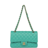 Pre-owned Chanel Medium Classic Double Flap Bag Turquoise Lambskin Brushed Gold Hardware - Thumbnail View 7