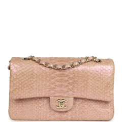 Pre-owned Chanel Medium Classic Double Flap Bag Iridescent Pink Python Light Gold Hardware
