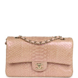 Pre-owned Chanel Medium Classic Double Flap Bag Iridescent Pink Python Light Gold Hardware - Thumbnail View 1