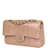 Pre-owned Chanel Medium Classic Double Flap Bag Iridescent Pink Python Light Gold Hardware - Thumbnail View 3