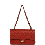 Chanel Medium Classic Double Flap Bag Dark Orange Lambskin Light Gold Hardware - Thumbnail View 7