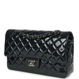 Pre-owned Chanel Medium Classic Double Flap Bag Navy Blue Patent Ruthenium Hardware - Thumbnail View 5