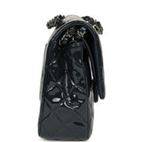 Pre-owned Chanel Medium Classic Double Flap Bag Navy Blue Patent Ruthenium Hardware - Thumbnail View 3